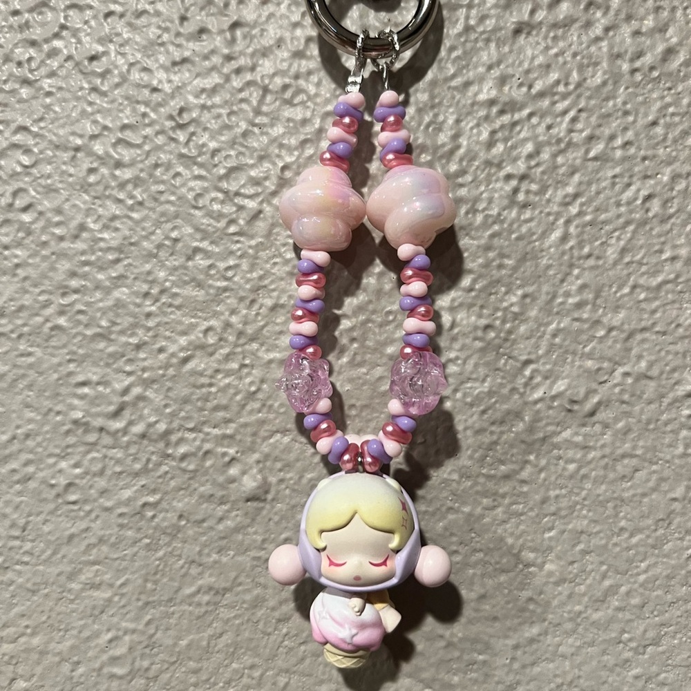 Cute Pink Beaded Keychain for Kids